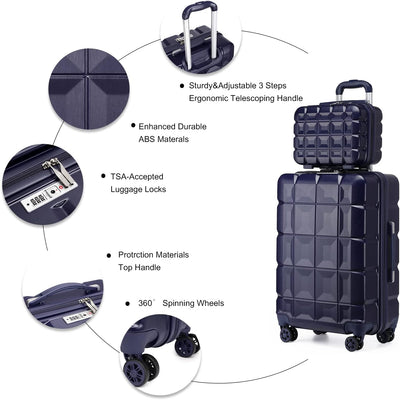 KONO Gepäck-Sets Kofferset 2 Teilig Mittelgross Koffer mit Beautycase (62cm+Kosmetikkoffer, Dunkelbl