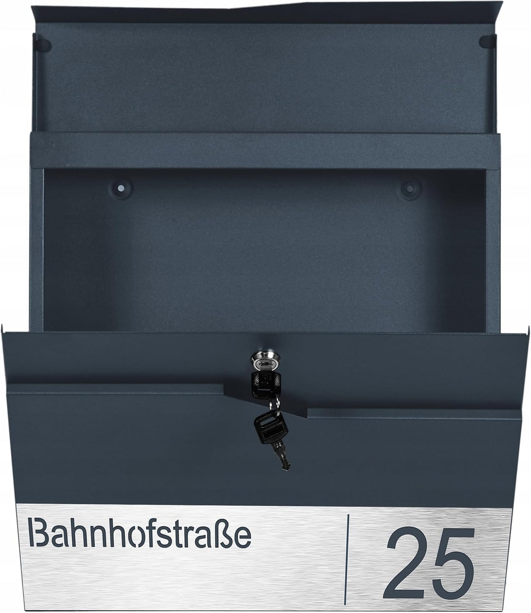 MTEC Briefkasten mit Edelstahl Namensschild - Robuster Wandbriefkasten Anthrazit RAL7016 - Wetterfes