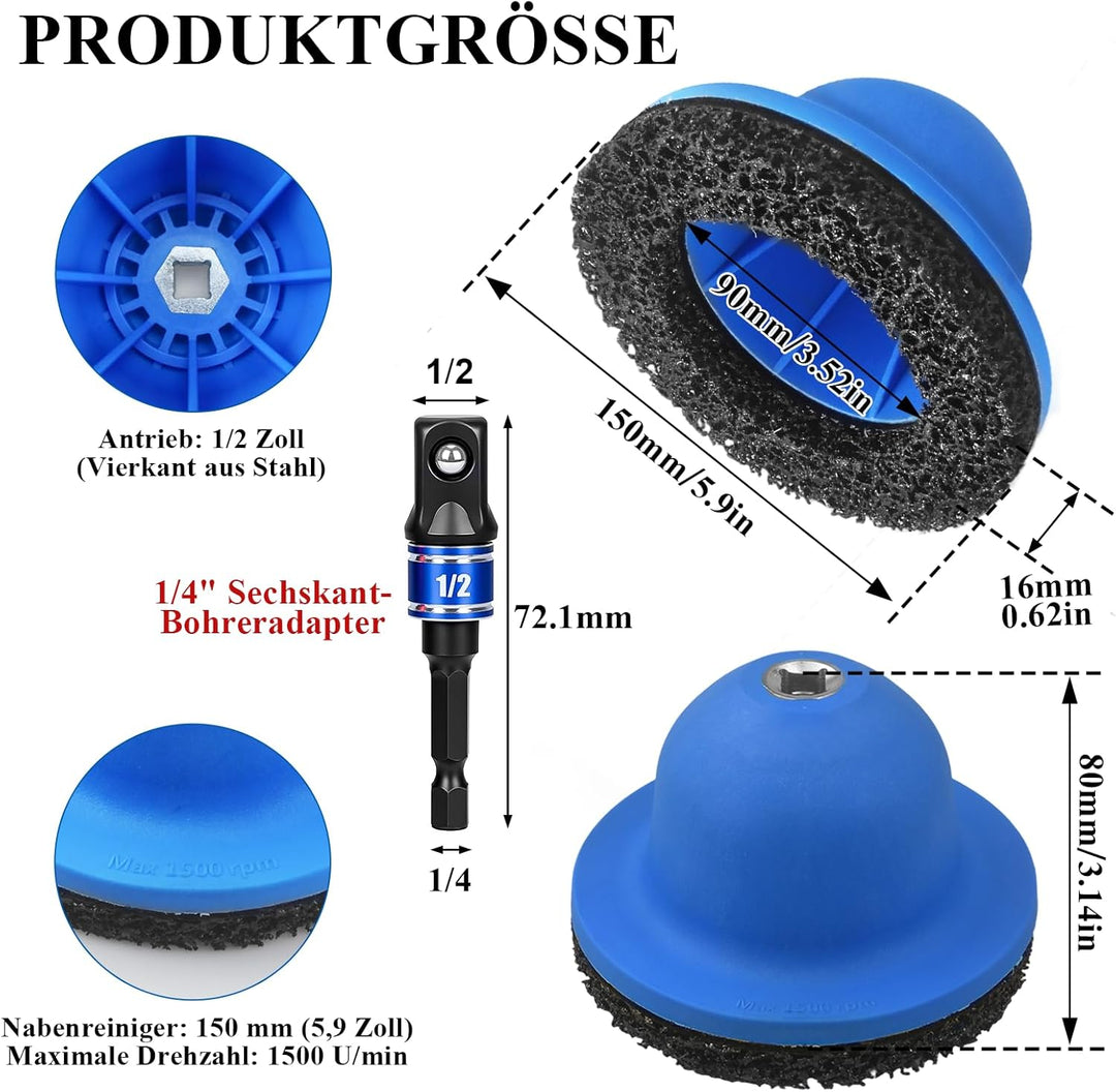 Radnabenschleifer mit Akkuschrauber-Adapter | Nabenreiniger Auto für 1/2" Schlagschrauber Vierkantan