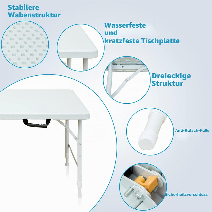 Klapptisch aus Kunststoff, tragbar, robust, weiss, für Camping, Party, Garten, Abendessen, Küche, Ar