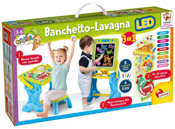 Liscianigiochi 97142 Carotina LED-Bankett für Spiel und Lernen, 3 in 1, Set in Kindergrösse, Mehrfar