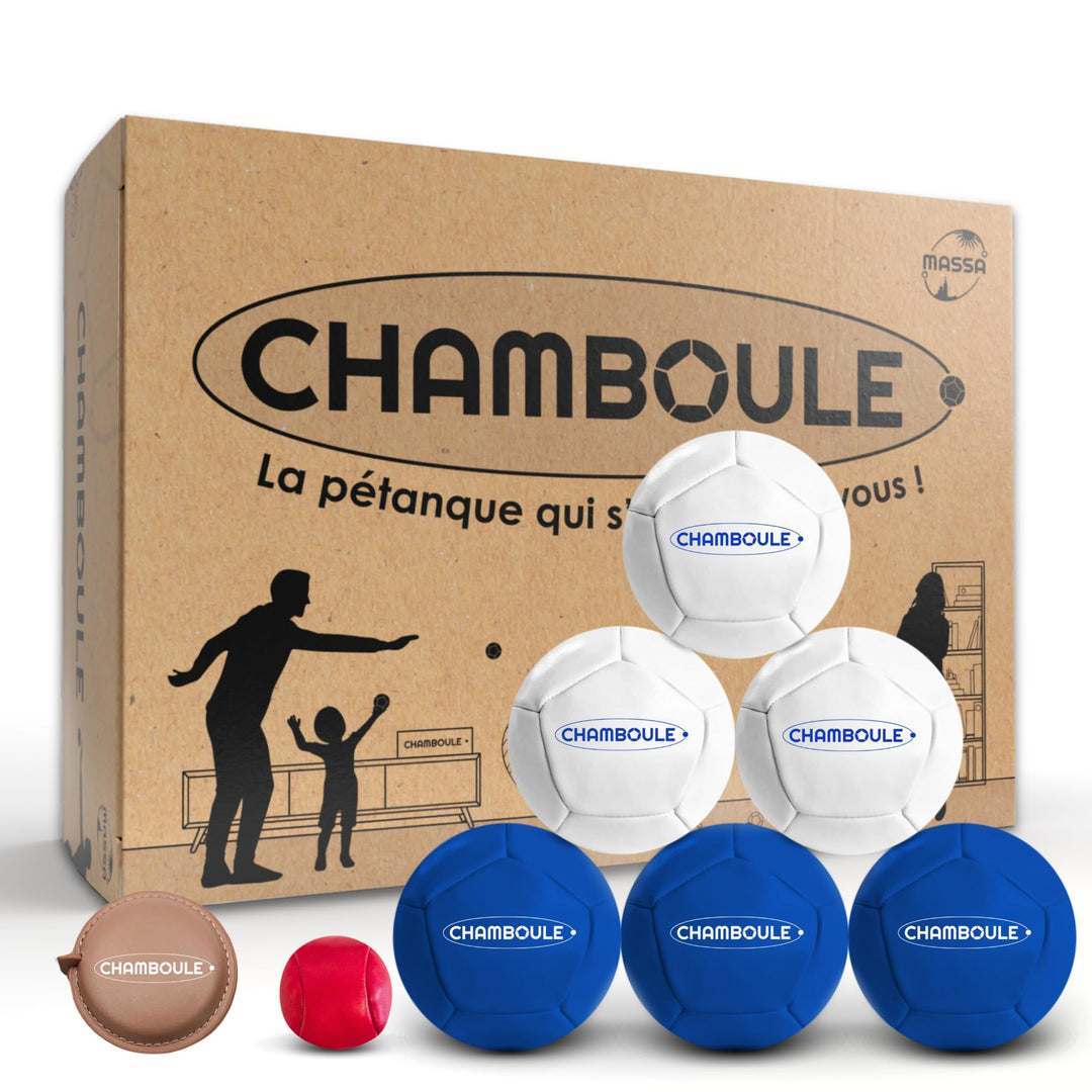 MASSA | CHAMBOULE – Boccia-Spiel für den Innen- und Aussenbereich – blaue und weisse Kugeln – Set mi