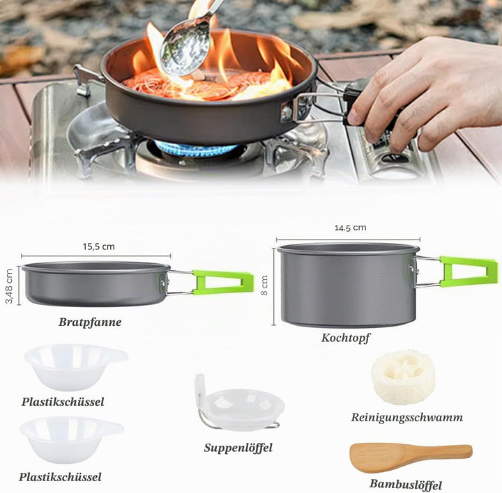 aiGear Camping Kochgeschirr Set/Outdoor Geschirr Set | Camping Topf Kochtopf Tragbar Aluminium | mit