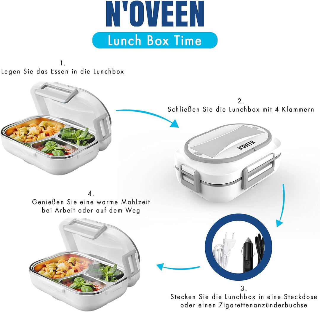N'OVEEN Elektrische Lunchbox LB520 Speisenwärmer, Thermo Lunchbox Heizplatte mit 1 Liter Fassungsver