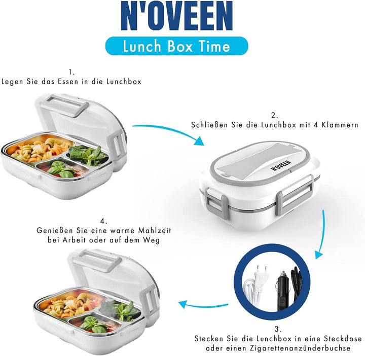 N'OVEEN Elektrische Lunchbox LB520 Speisenwärmer, Thermo Lunchbox Heizplatte mit 1 Liter Fassungsver
