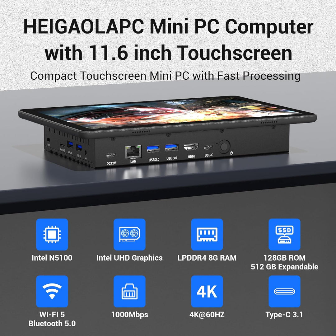 Mini Computer PC Mini Deko PC mit Touchscreen 11.6", Computer-mini Intel N5095 Win11 Pro 8GB RAM, 12
