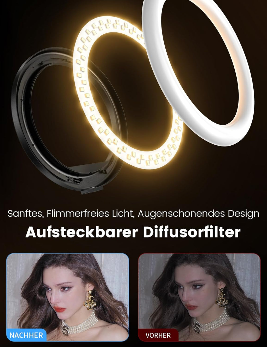 10,2" Dimmbares Ringlicht mit 192cm Hohem Aluminium-Stativ, Flimmerfreies LED-Make-up-Licht/Cold-Sho