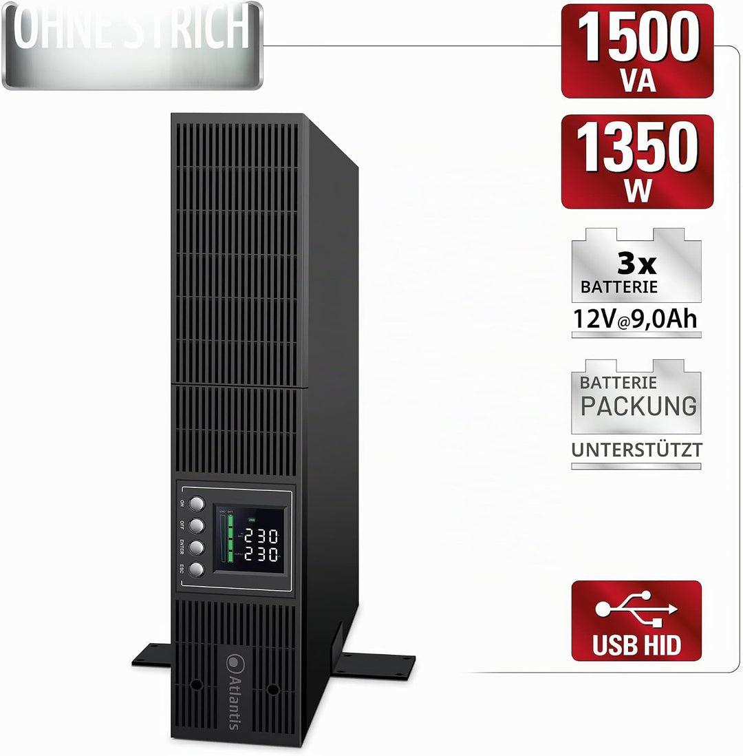 Atlantis A03-OP1502P-RC PRO UPS OnLine Unterbrechungsfreie Stromversorgung, Doppelwandlung, reine Si