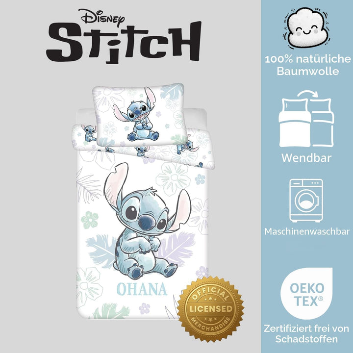 Jerry Fabrics Stitch Ohana Wendebettwäsche 100x135 cm mit Kissenbezug 100% Baumwolle