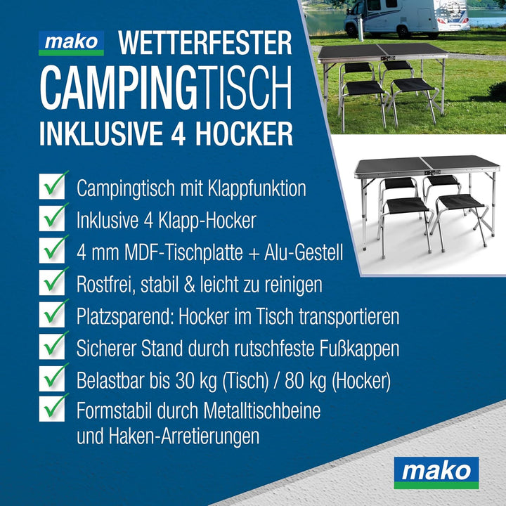 Faltbarer Campingtisch mit Klappfunktion – Stabiler Alu-Klapptisch mit 4 mm MDF-Platte – Höhenverste