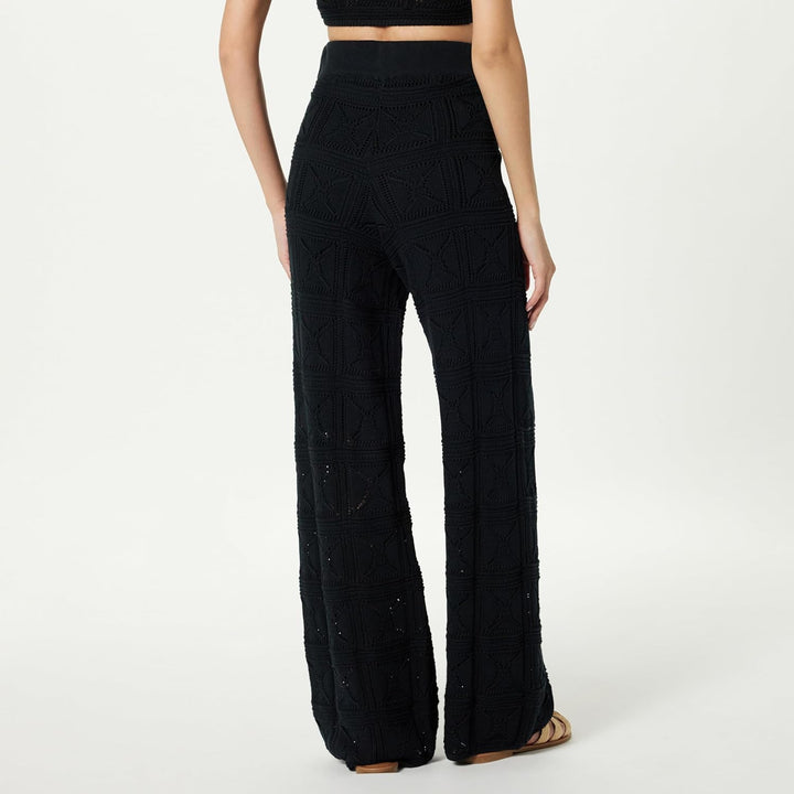 The Drop Damen Hose Diza Pull On Flare Leg Crochet Pant L Schwarz, L Schwarz
