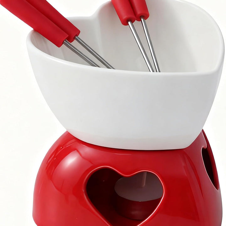Keramischer Mini-Fondue-Becher Set - Mit Gabeln & Teelicht Für Schokolade & Dessert White, White