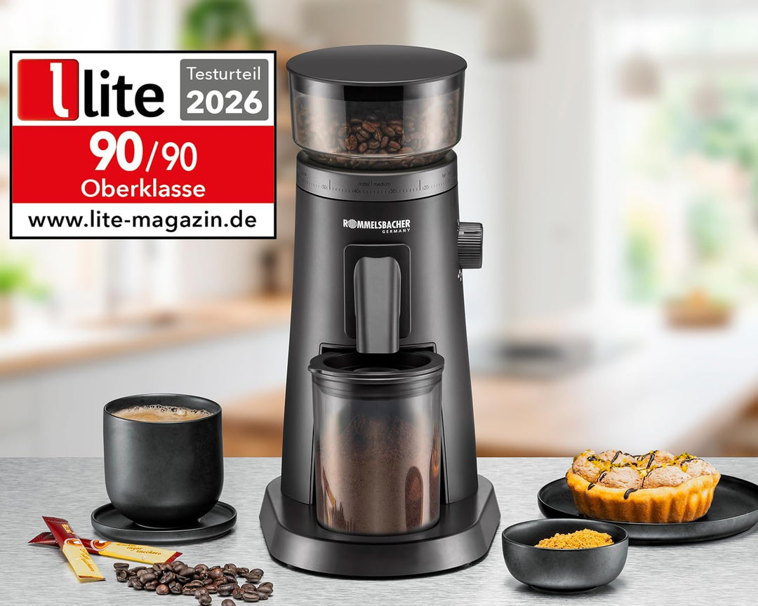 ROMMELSBACHER Premium Kaffeemühle EKM 600, Edelstahl-Mahlwerk mit robustem Metallgetriebe für hohe M