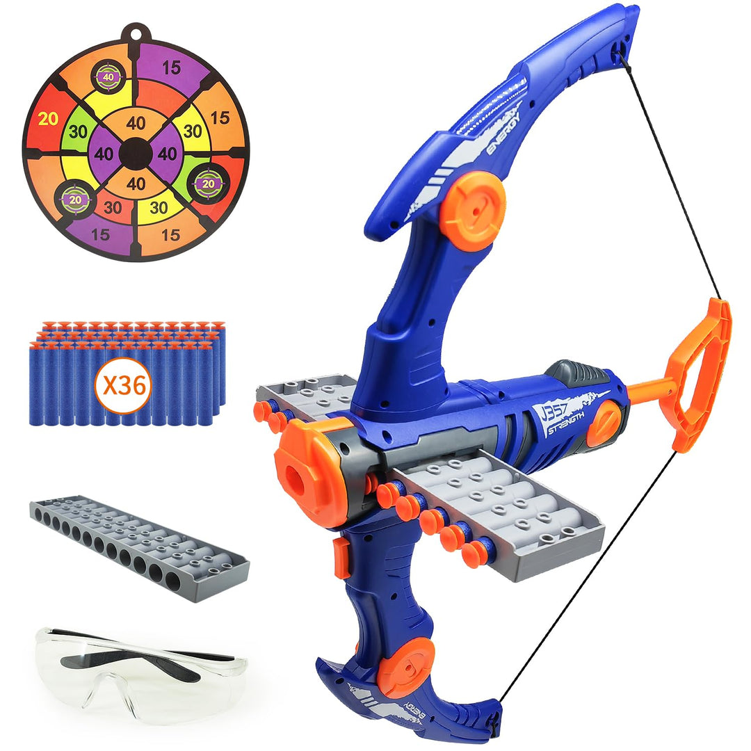 YTSWELE Pfeil und Bogen Set für Kinder kompatibel mit Nerf Gun Kugeln, 12-Dart Clip Shot Schaumstoff