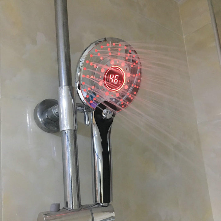 GuDoQi LED Duschkopf, 3 Farben Farbwechsel Temperaturregelung, 3 Strahlarten, Digitale Temperaturanz