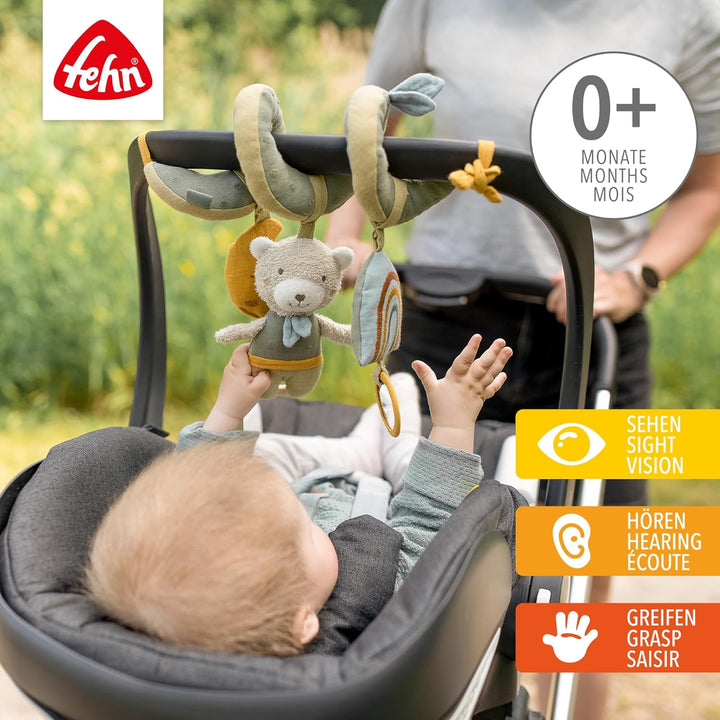 Fehn Activity Spirale Bär fehnNATUR - Kinderwagen Spielzeug zum Fühlen und Greifen - Babyspielzeug f