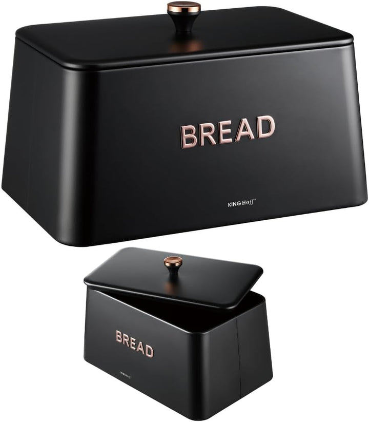 KING HOFF ELEGANTER,MODERNER BROTKASTEN AUS EDELSTAHL LEICHTE KONSTRUKTION GOLDENE AKZENTE (Schwarz)