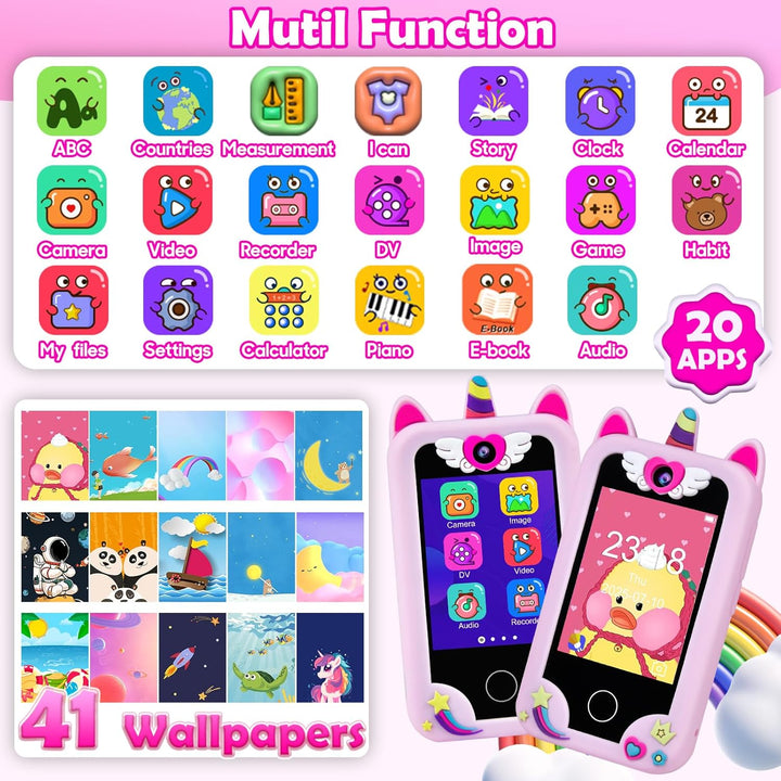 Kinder Handy Smartphone, Kleinkind Einhorn Telefon Spielzeug für 3-8 Jahre alte Mädchen, Kinder Hand