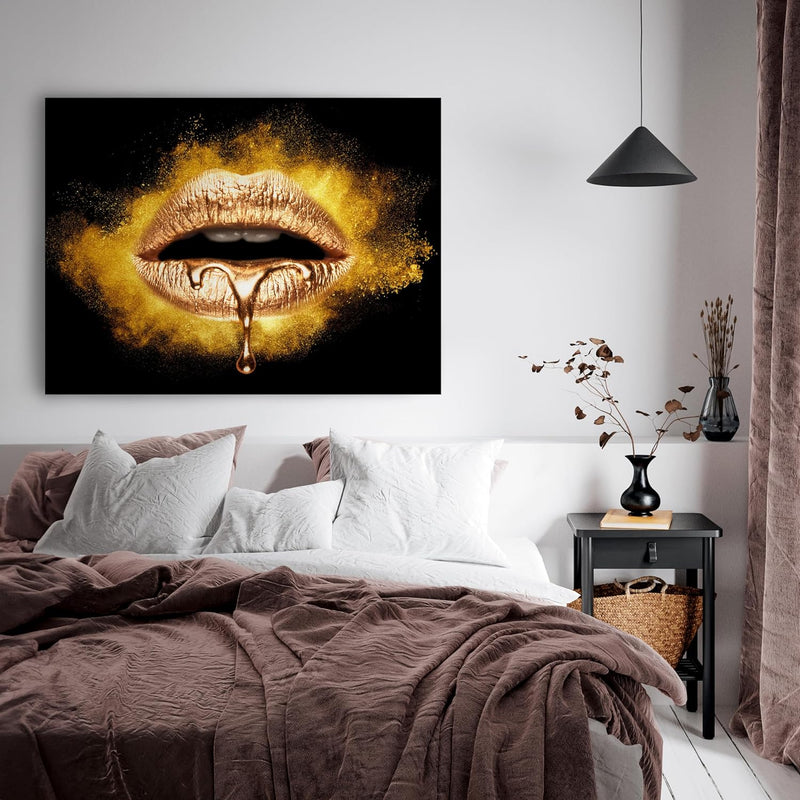 wandmotiv24 Leinwandbild 260 g/m² - Kunstdruck auf Leinwand - Wandkunst - Wandbild mit Frauen Lippen