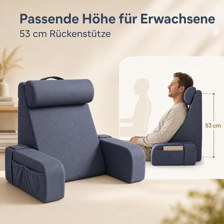 Lesekissen für Bett und Sofa, Ergonomisches Rückenkissen mit kühlendem Eisseide-Bezug, Memoryschaum,