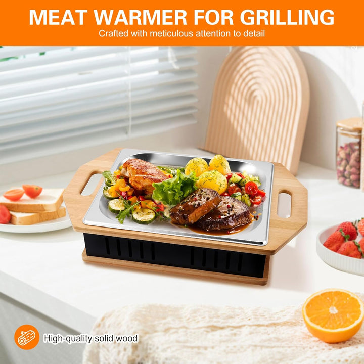 BBQ Warmhalteplatte Teelicht, Fleischwarmhalter FüR Grillen, BBQ Servierplatte mit Edelstahlauflage
