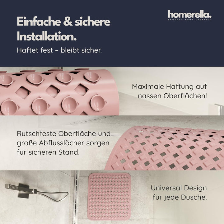 Homerella Duschmatte rutschfest 53x53 cm Dusche - Wanneneinlage Rosé | Inklusive 2 Klebehaken zum pl