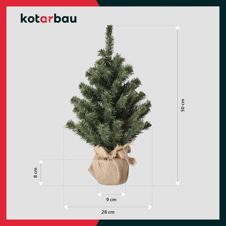 KOTARBAU® Künstlicher Weihnachtsbaum Deko Klein 50 cm mit Jute Weihnachtsbaumständer Mini Tannenbaum