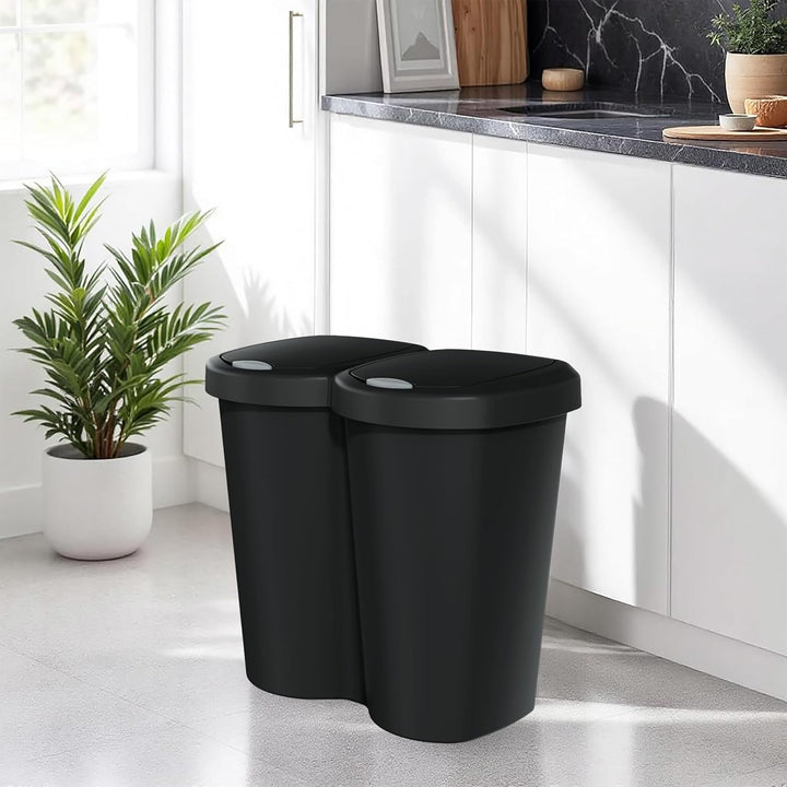 Spetebo Duo Abfall Eimer 40L schwarz - 2x 20L - Müll Sammler Trenner Behälter Deckel