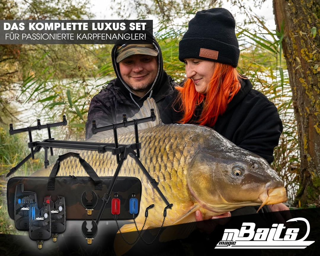 Angel-Berger Magic Baits Luxus Rod Pod mit Funkbissanzeiger Set Tasche Rutenauflagen Bite Indicator