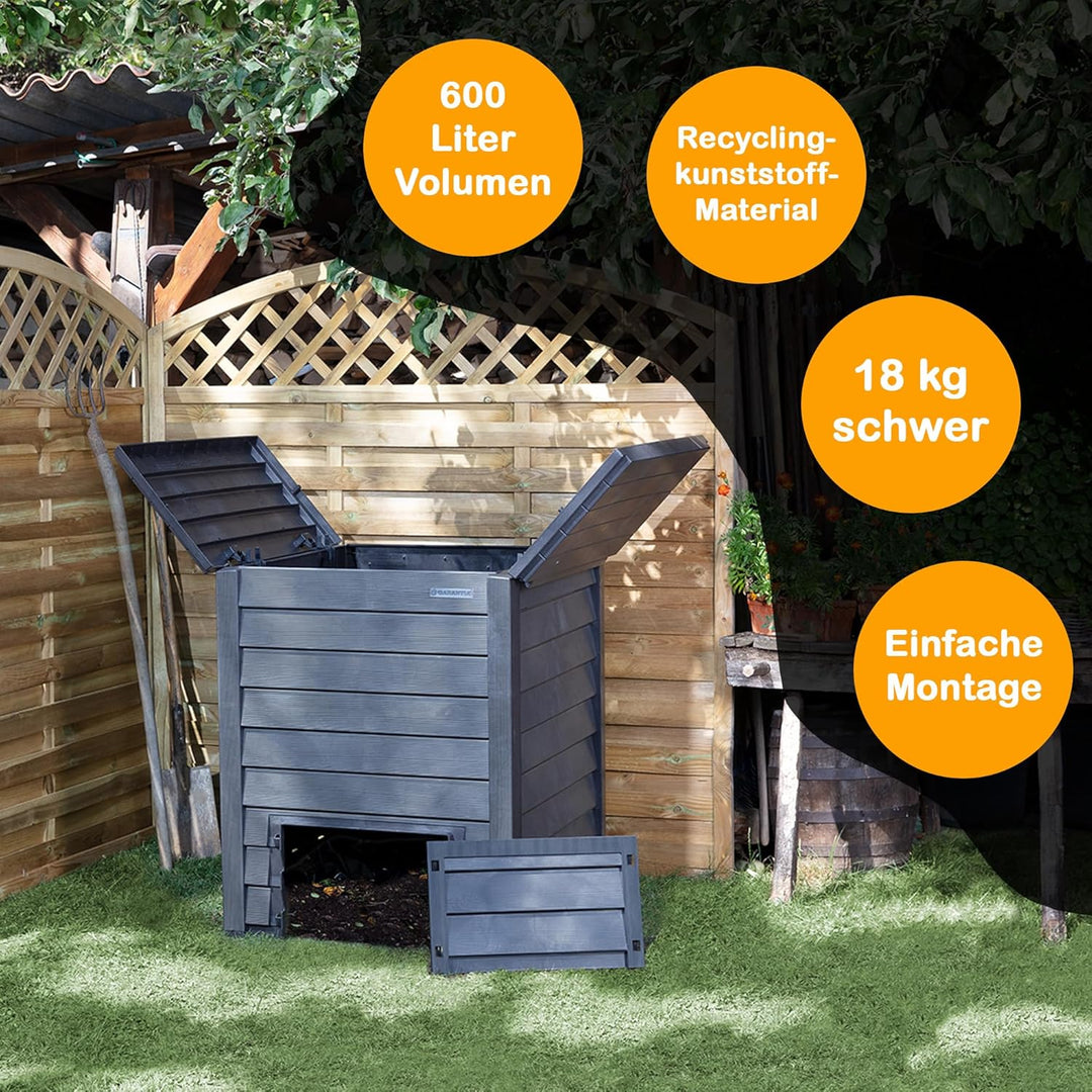 Thermo Wood Komposter 600 L, Komposter Garten aus Kunststoff anthrazit-braun, Thermokomposter, Compo