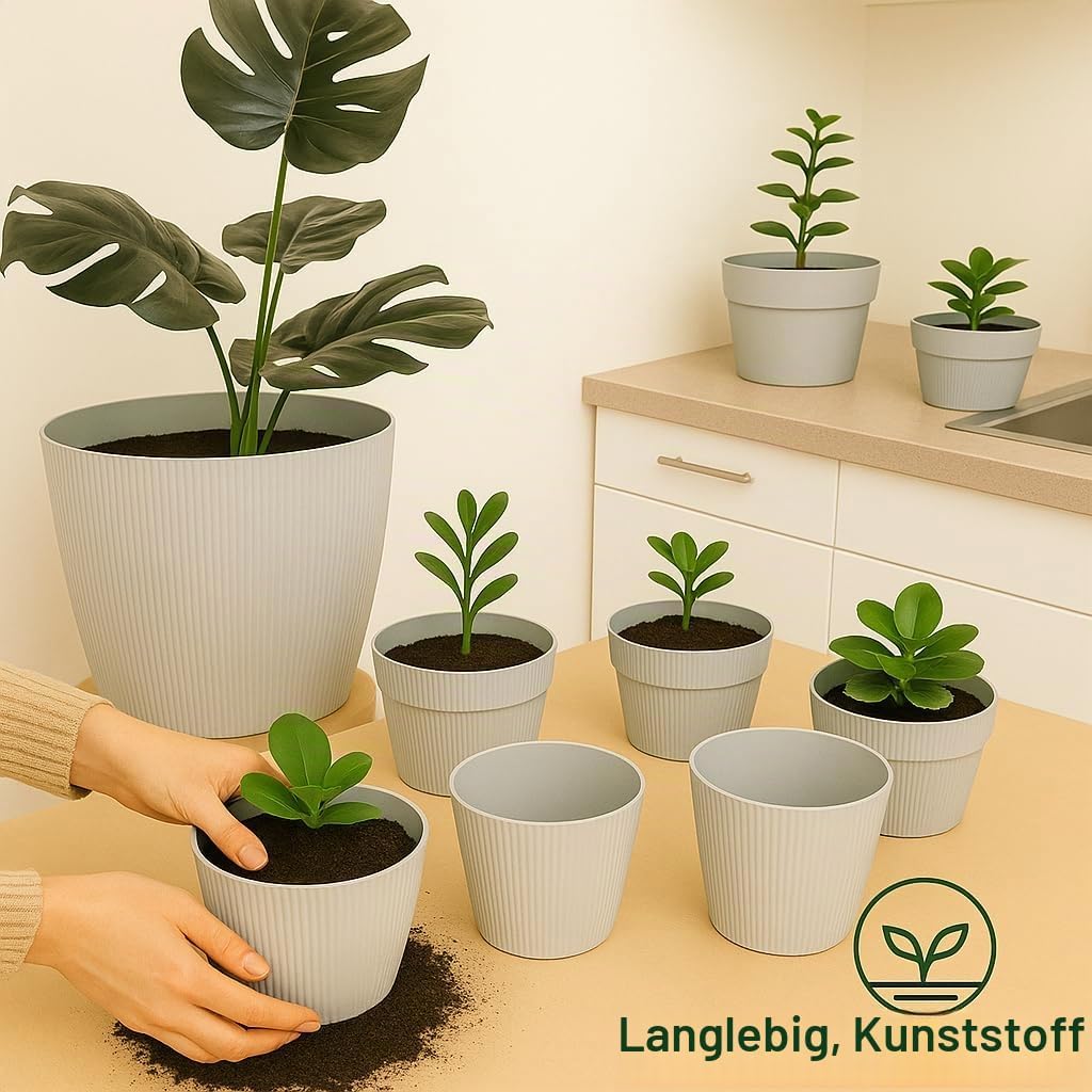 Home Garden Ornaments Blumentopf Set 3er – Kunststoff Übertopf, geriffeltes Design, modern & dekorat