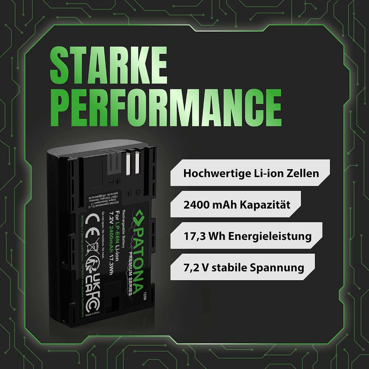 PATONA 2X Premium Akku Ersatz für Canon LP-E6N LP-E6 Battery Pack 2400mAh | Ersatzakku für EOS R5 R6