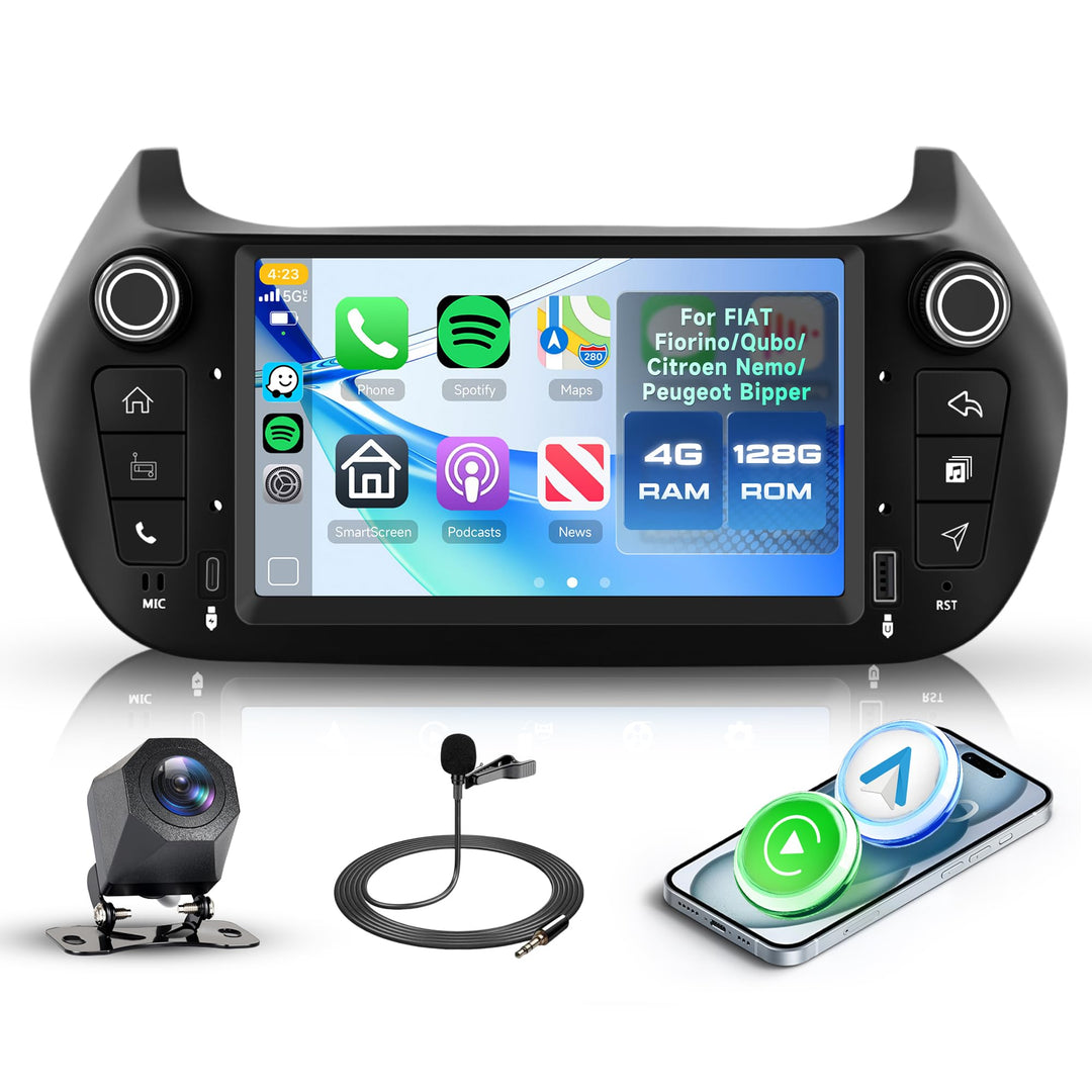 Rimoody 4G+128G Android Autoradio für FIAT Fiorino/Qubo/Citroen Nemo/Peugeot Bipper, 7 Zoll IPS Radi