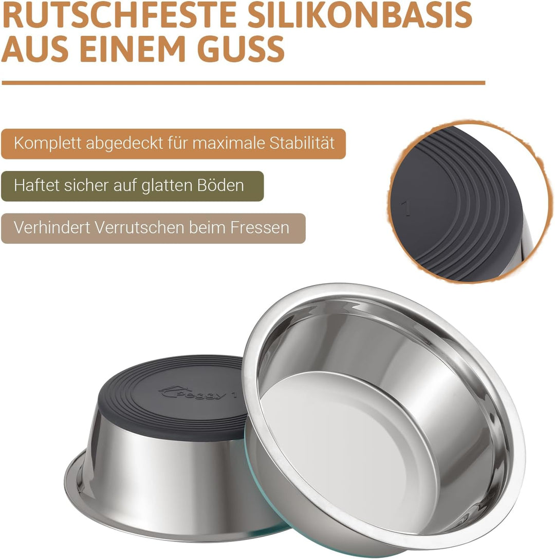 PEGGY11 Tiefer Hundenapf aus Edelstahl mit rutschfestem Silikon, 2er Pack, 3,8L, Futternapf und Trin