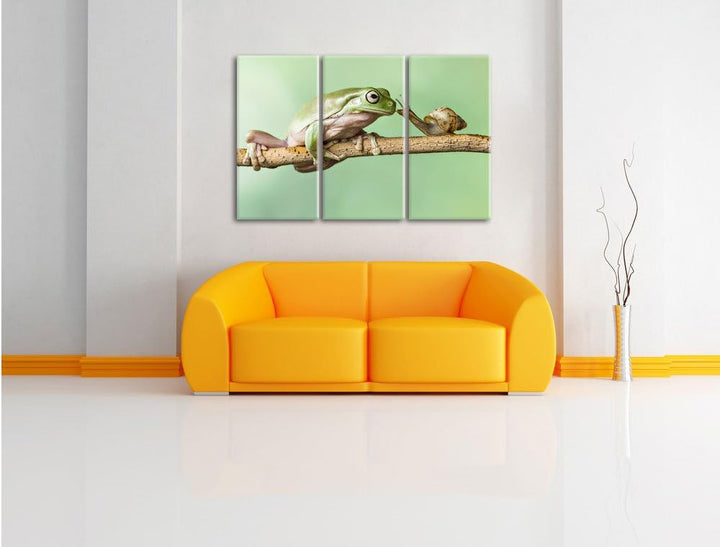 Pixxprint der Frosch und die Schnecke als Leinwandbild/Grösse: 3Teilig / Wandbild/Kunstdruck/fertig