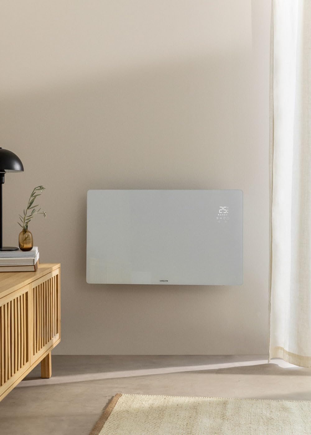 CREATE/WARM CRYSTAL 2000 W/Elektrischer Konvektor aus Glas mit WiFi weiss/LED-Touchscreen, 2 Leistun