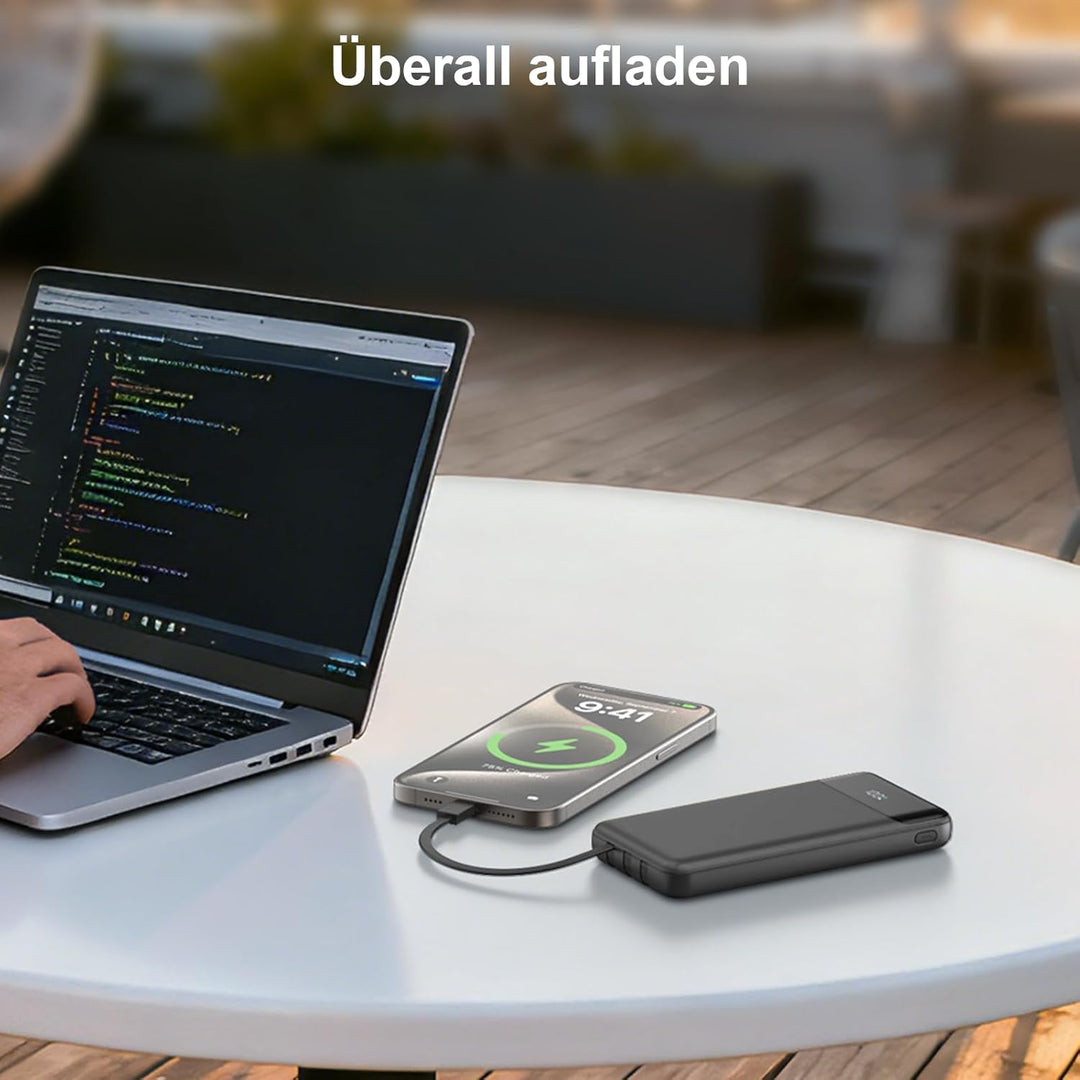 Powerbank 20000 mAh mit Integrierten 3 Kabeln, 22,5 W Schnellladung Power Bank Tragbares Ladegerät P