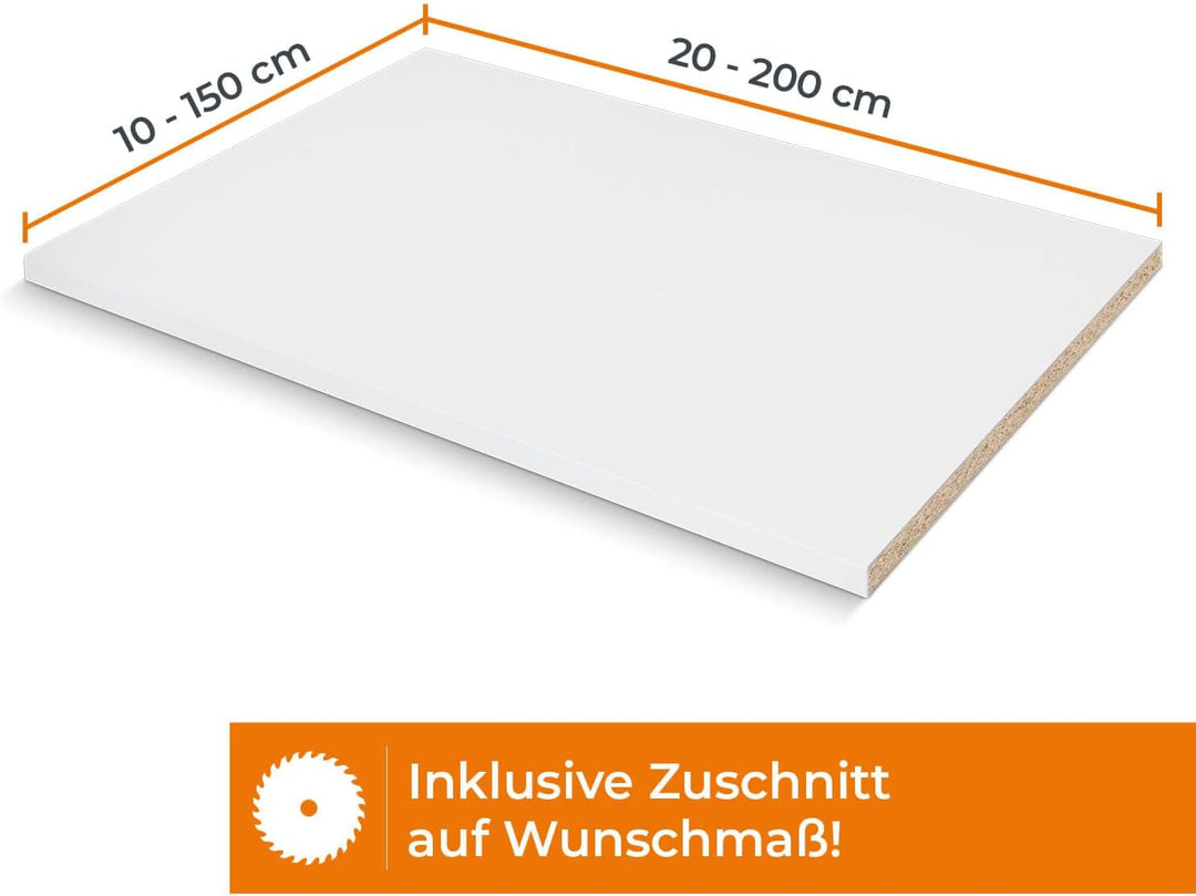 Einlegeboden, Regalboden nach Mass - 1,9 cm Starke Spanplatte, melaminbeschichtet, einseitige ABS-Ka