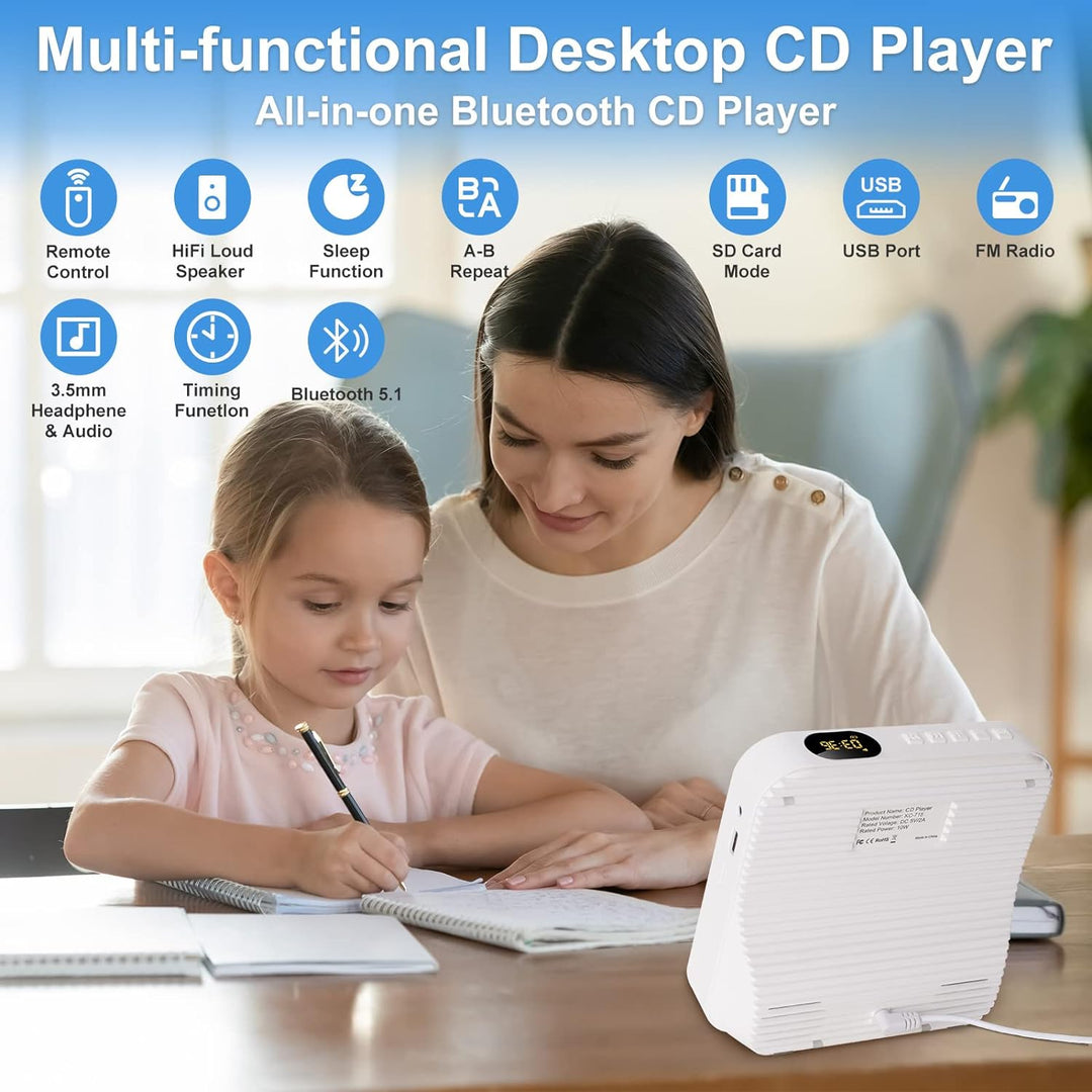Liphier Tragbarer Bluetooth-Musik-CD-Player – Desktop-Multifunktionaler Kpop-CD-Player mit HiFi-Soun
