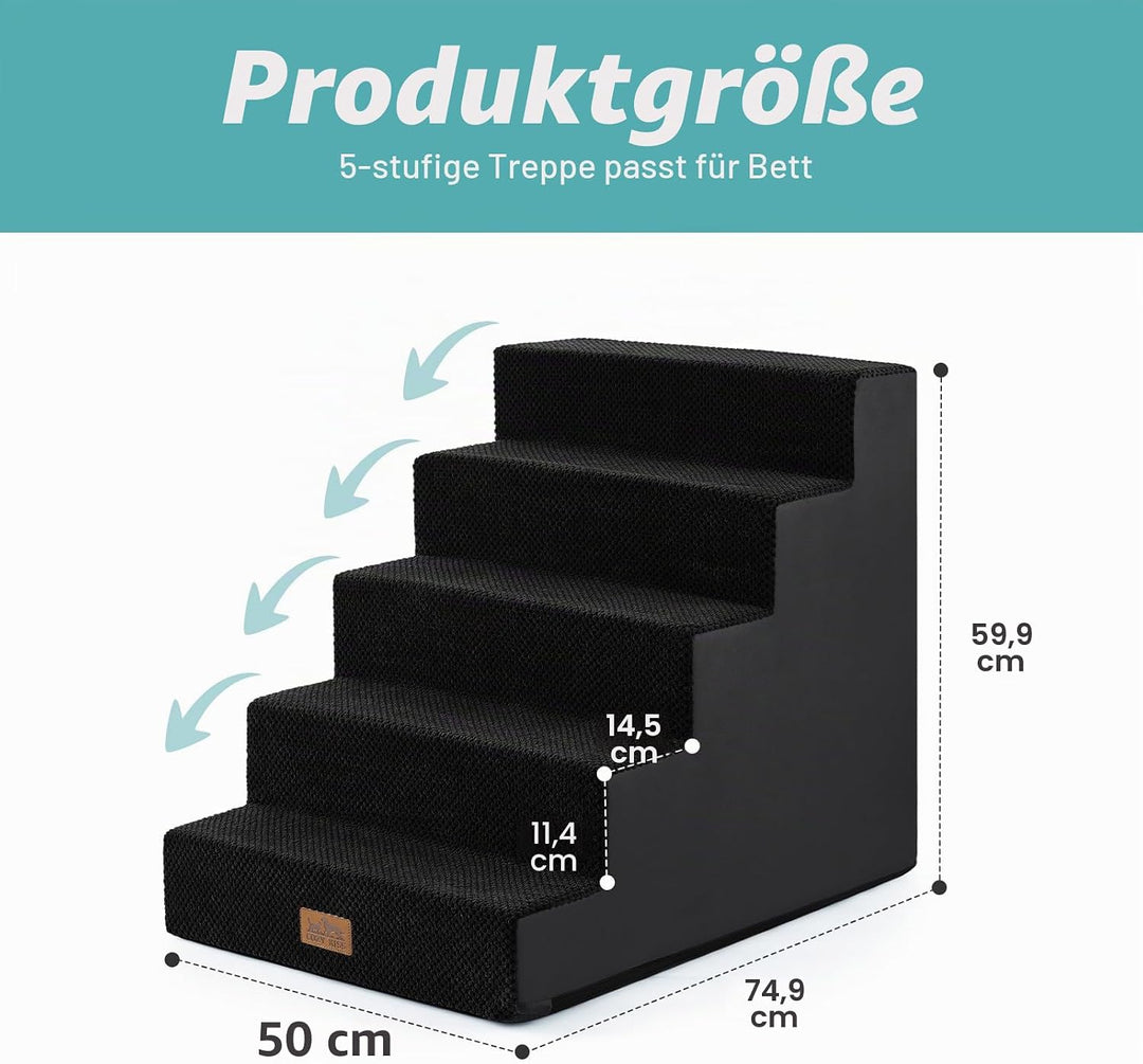Hundetreppe für Kleine Hunde, 5 Stufen Breiter Haustiertreppe für Bett Couch Auto, 60cm Hoch Hochdic