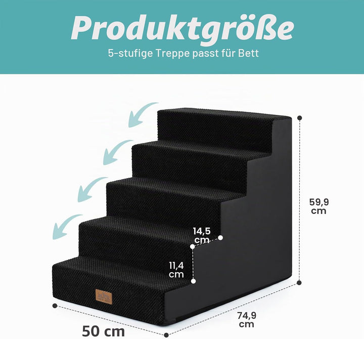 Hundetreppe für Kleine Hunde, 5 Stufen Breiter Haustiertreppe für Bett Couch Auto, 60cm Hoch Hochdic
