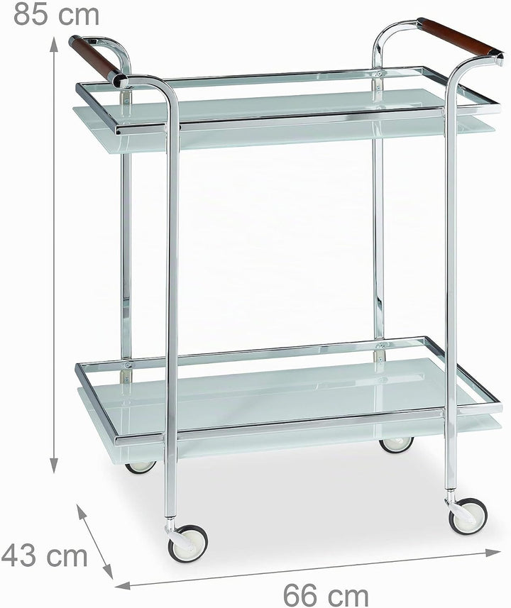 Relaxdays Servierwagen Milchglas, Servicewagen, Teewagen, mit 2 Ablagen, offen, Deluxe Rollen, HBT 8