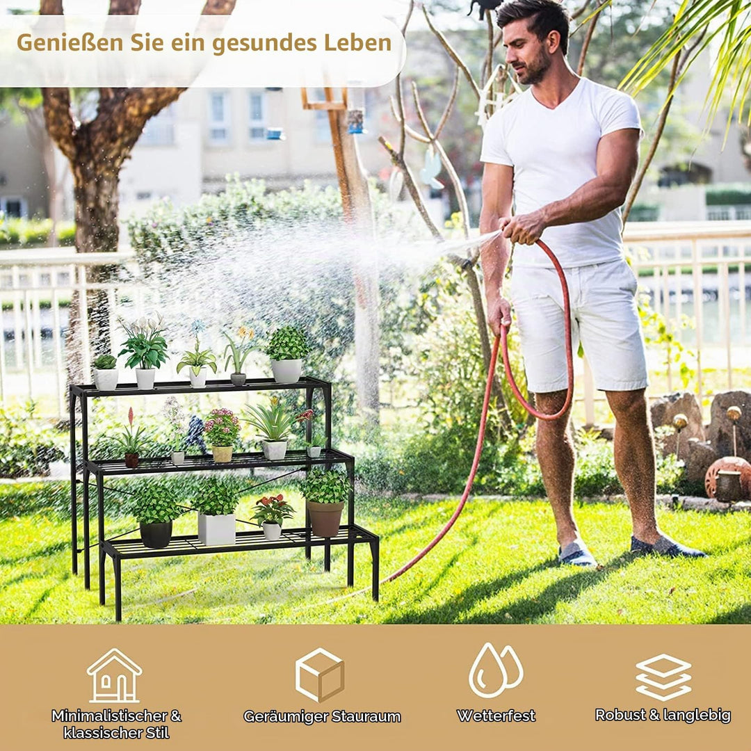 RELAX4LIFE Blumentreppe 3-stufig, Blumenregal Metall, Blumenständer mit 3 Ebenen, Pflanzenständer Fr