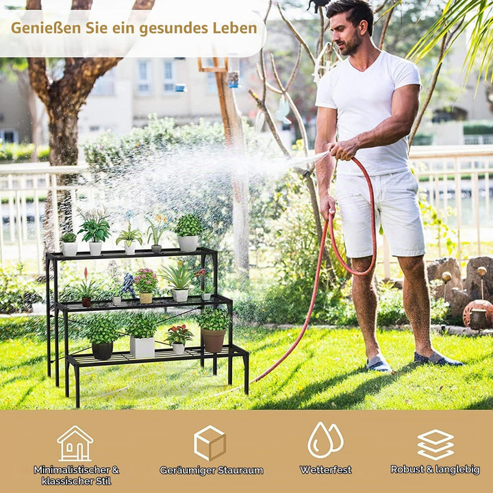 RELAX4LIFE Blumentreppe 3-stufig, Blumenregal Metall, Blumenständer mit 3 Ebenen, Pflanzenständer Fr