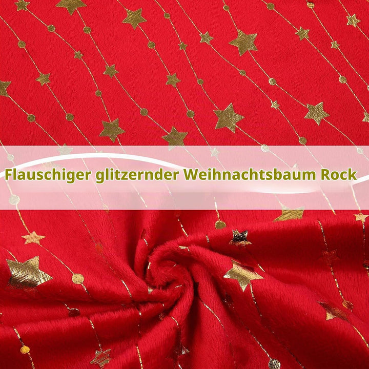 Weihnachtsbaumdecke Rund Rot Plüsch Christmasbaumdecke mit Sternen Weihnachtsbaum Rock aus Kunstfell