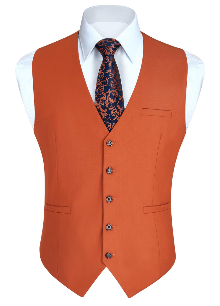 HISDERN Herren Formale Hochzeit Party Weste Baumwolle Einfarbig Weste XS Gebranntes Orange, XS Gebra