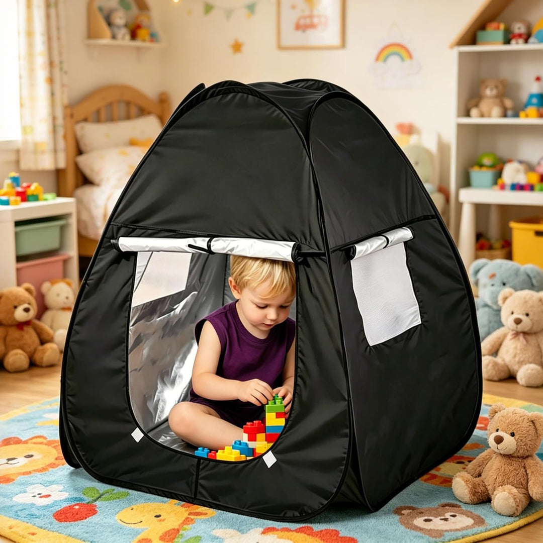 Sensorisches Zelt, Pop-Up Höhle, 84x84x96 cm Blackout Pop Up Spielzelt Mit Reise Tragetasche, Tragba