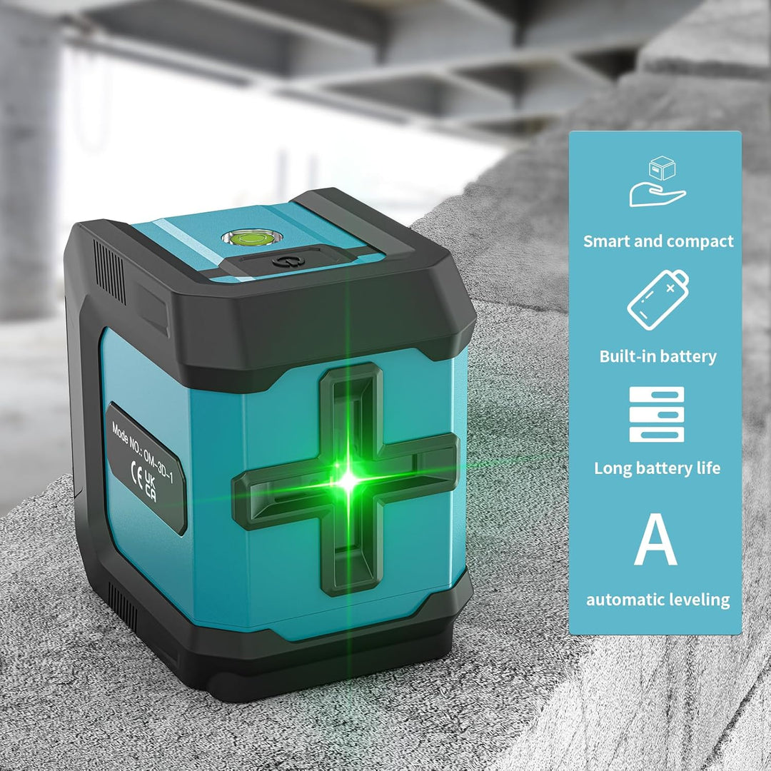 Kreuzlinienlaser Grün mit AAA-Batterien – Direkt einsatzbereit ohne Laden, Selbstnivellierend, 4 Hel