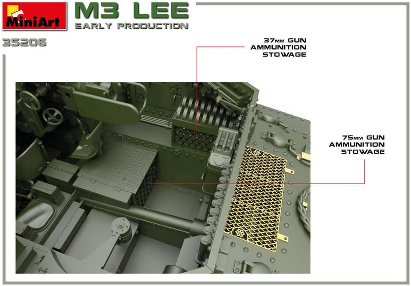 Mini Art 35206 1:35 M3 Lee Frühe Produkt. m. Interieur-originalgetreue Nachbildung, Modellbau, Plast