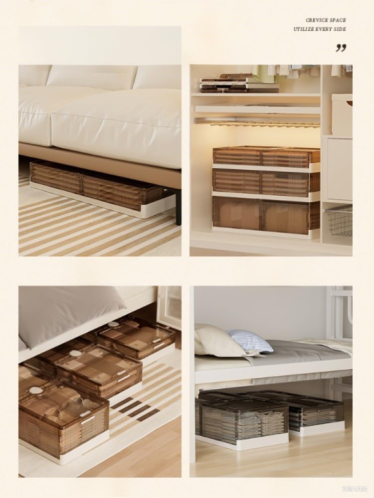 2er Set Unterbett Aufbewahrungsboxe mit Rollen, Unterbettkommoden Klappbar 100x25x50cm, Unterbettbox